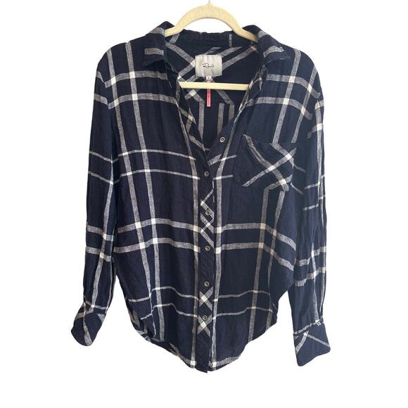 Rails X Free People Long Sleeve Button Down Plaid Shirt Size Small Blue White - Picture 1 of 7